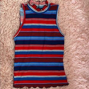 Cropped tee tank with ruffles turtleneck ruffled